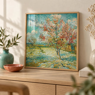 Impressionist Wall Art, a small A4 framed print leaning on a pale oak side table in a hallway