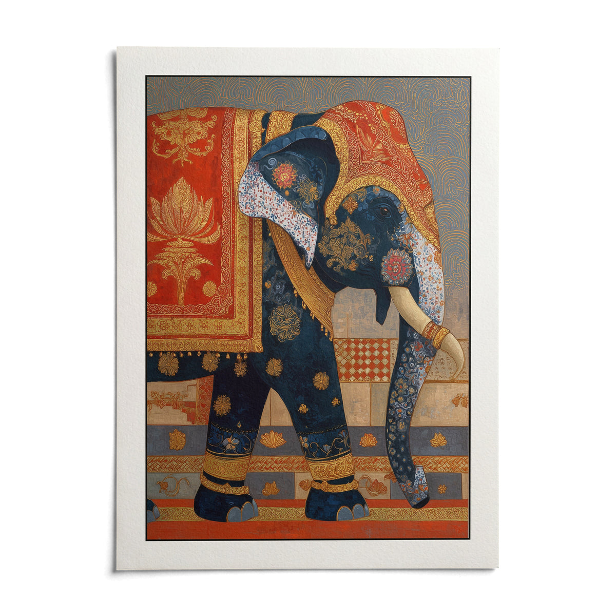 Indian Elephant Print, shown as an unframed paper print on a plain white background