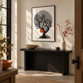 Indian Tree Art Print, framed on the wall of a calm entrance hall