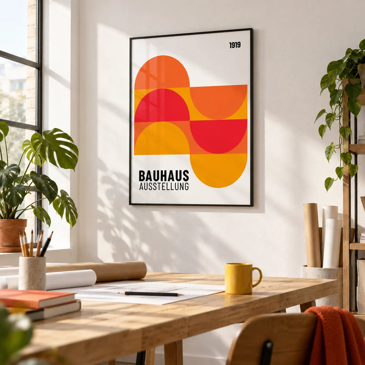 Inexpensive Artwork, framed on the wall of a bright design studio with a white wall in a home office