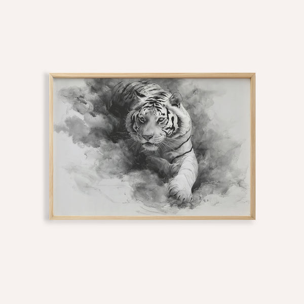 Landscape tiger print in black and white ink for modern living room
