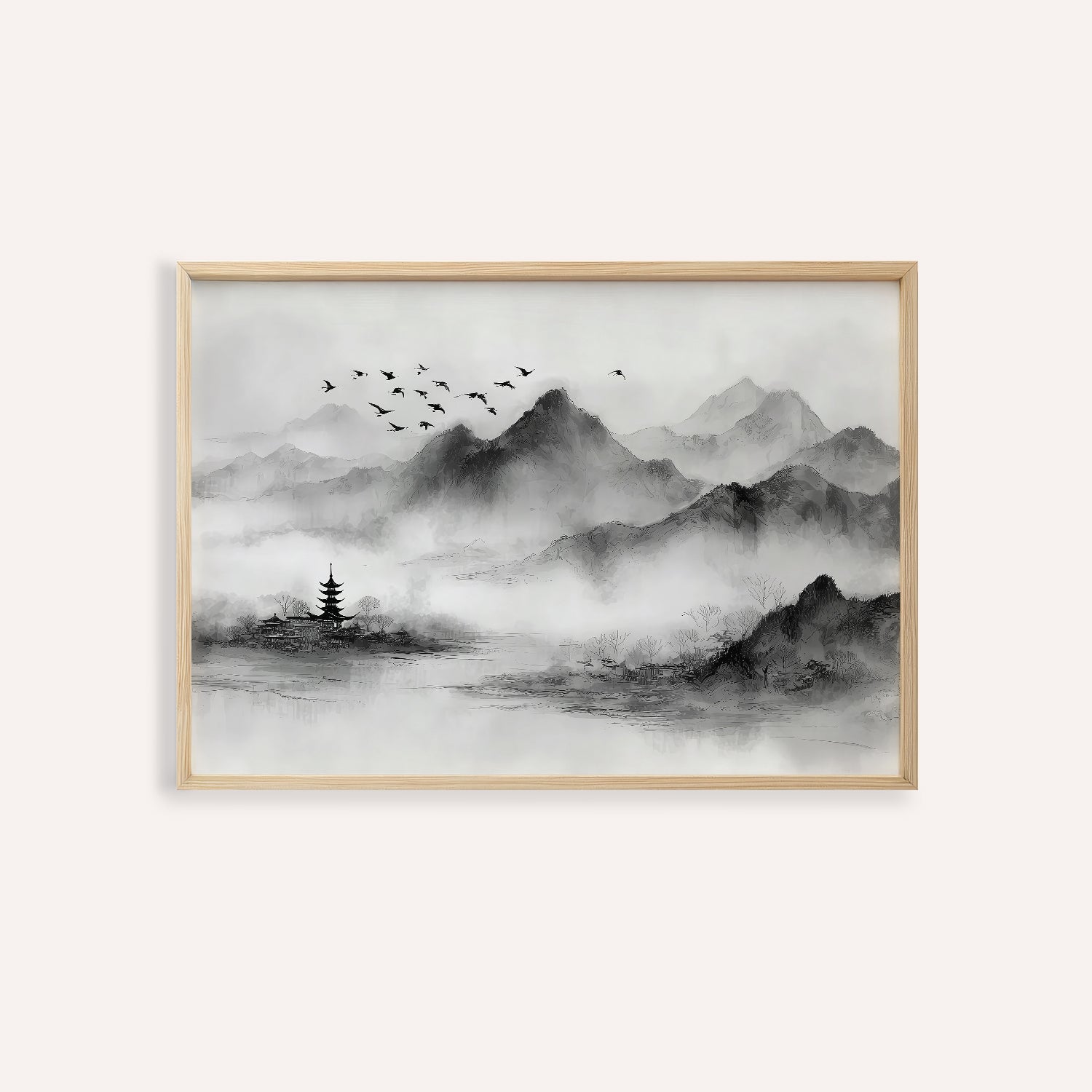 Black and White Landscape Print | Misty Mountain Scene