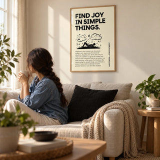 Inspirational Art Wall, framed on the wall of a cosy living room with a soft cream wall