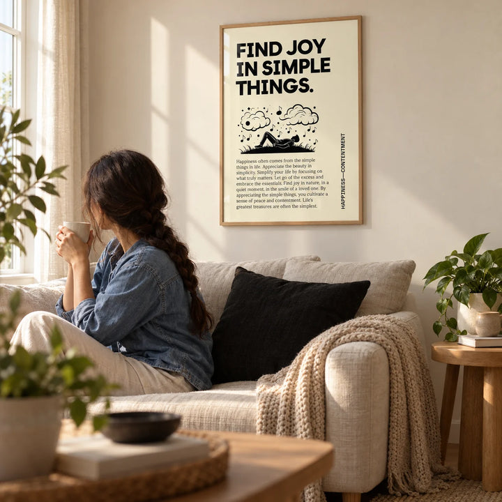 Inspirational Art Wall, framed on the wall of a cosy living room with a soft cream wall