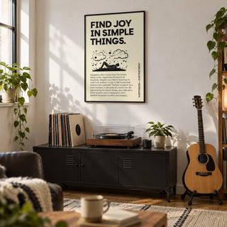 Inspirational Art Wall, framed on the wall of a music corner in a flat with a white wall
