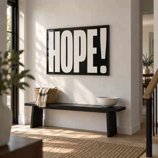 Inspirational Artwork, framed on the wall of a modern hallway with a white wall