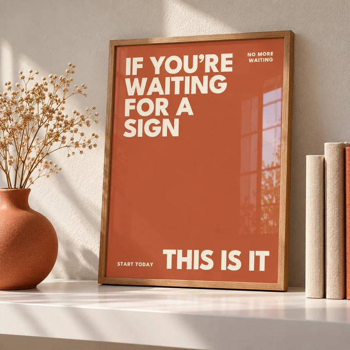 Inspirational Artwork, a small A4 framed print leaning on a white shelf