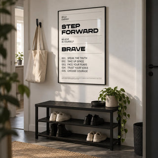 Inspirational Quotes Artwork, framed on the wall of a first-flat hallway (22-28) with a white wall and a dark grey floor