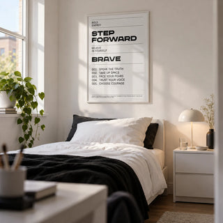 Inspirational Quotes Artwork, framed on the wall of a young woman's single bedroom (19-25) in a shared flat