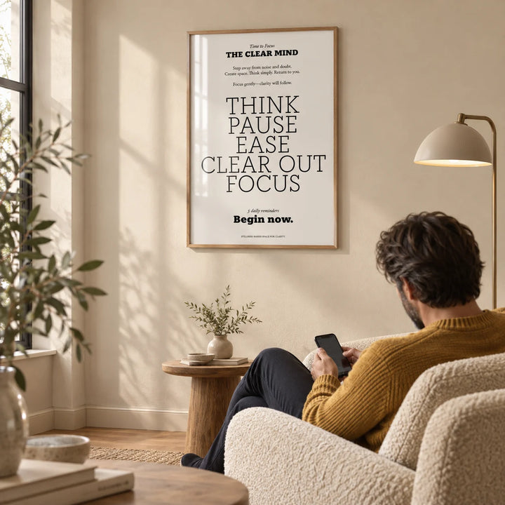 Inspirational Quotes for Office Wall, framed on the wall of a calm living room with a warm beige wall