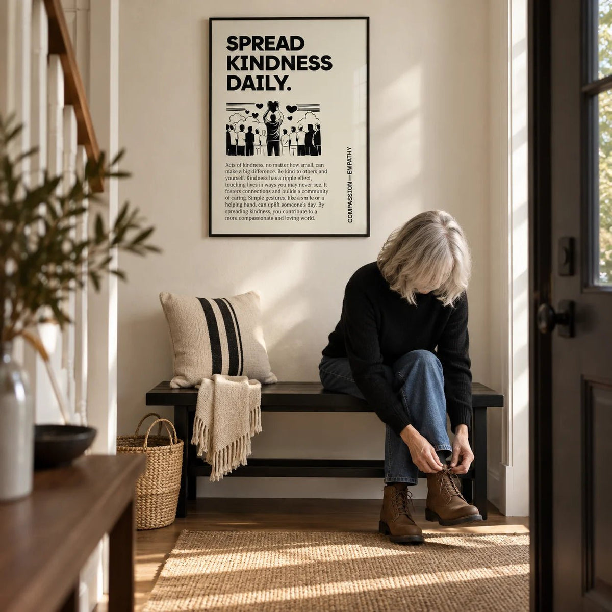 Inspirational Quotes Posters, framed on the wall of a welcoming hallway with a cream wall