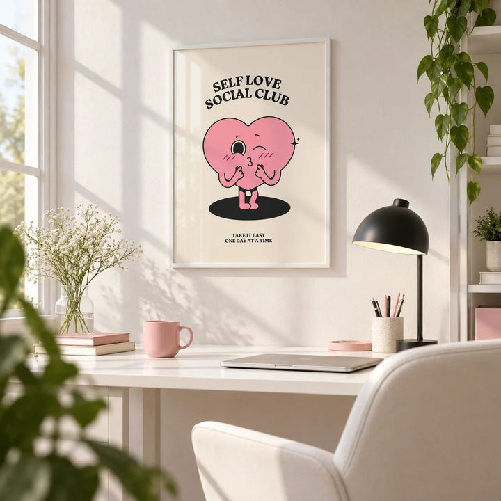 Inspirational Quotes Wall Decor, framed on the wall of a bright home office with a white wall