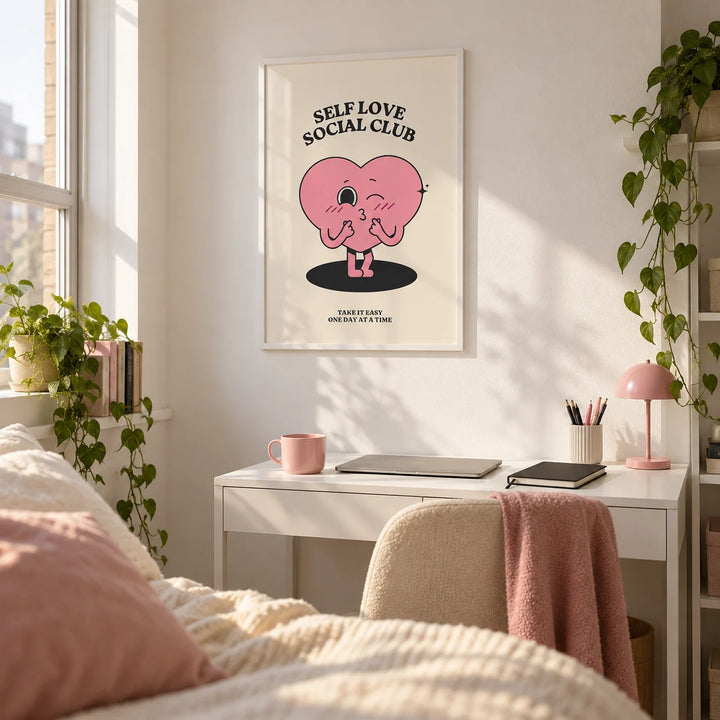 Inspirational Quotes Wall Decor, framed on the wall of an uni room (18-21) with a white wall in a bedroom