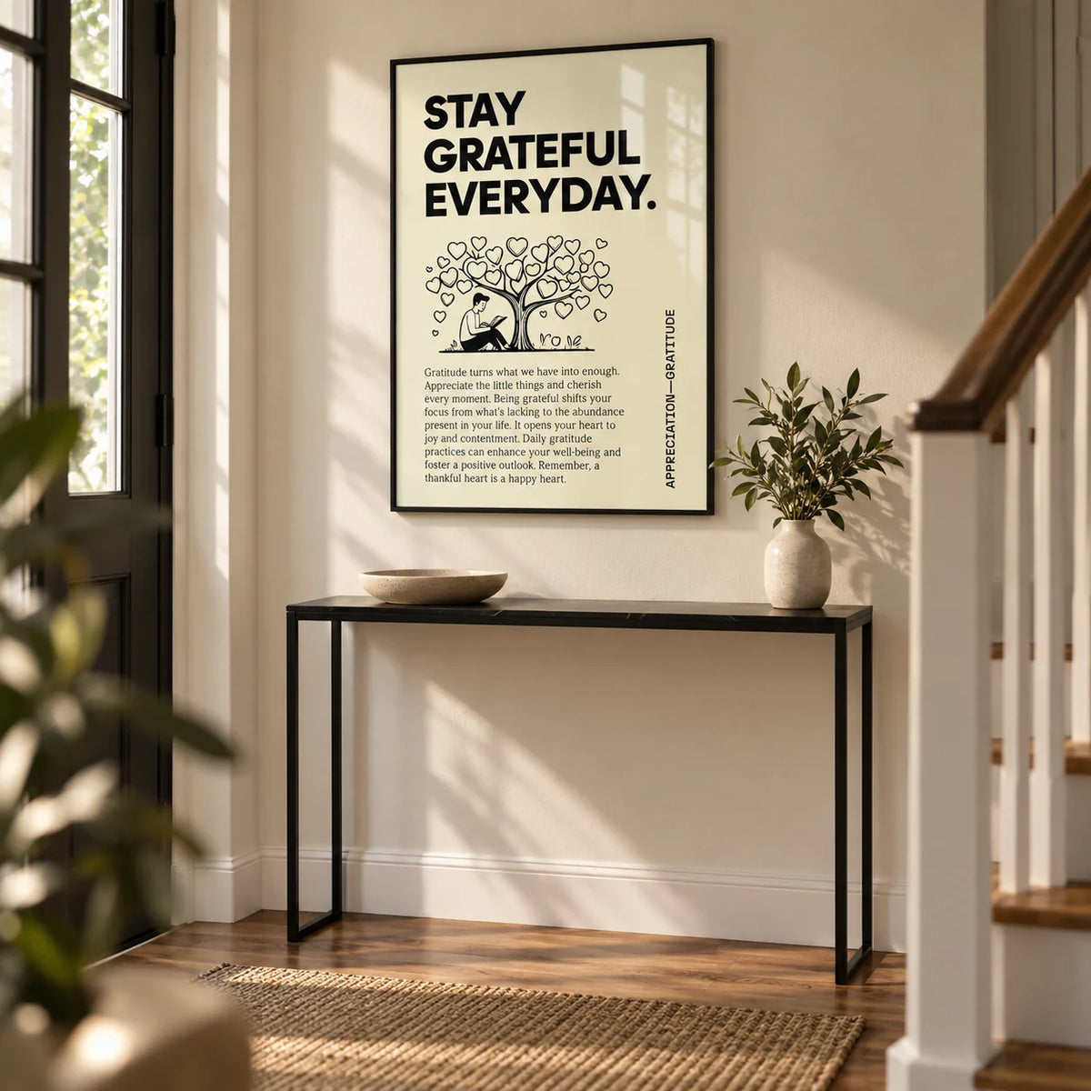 Inspirational Sayings Posters, framed on the wall of a welcoming entrance hall with a cream wall