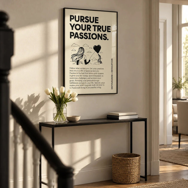 Inspirational Wall Art, framed on the wall of a calm hallway with a cream wall
