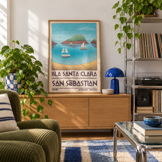 Island Vacation Poster shown in a creative reading corner (frame not included)