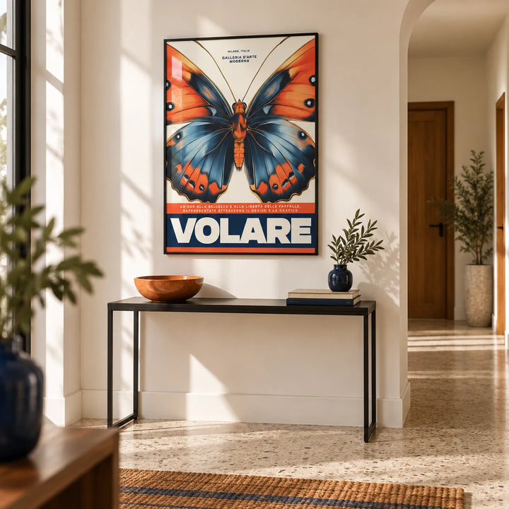 Italian Art Prints, framed on the wall of a bright hallway with a cream wall and a terrazzo-coloured plain stone floor