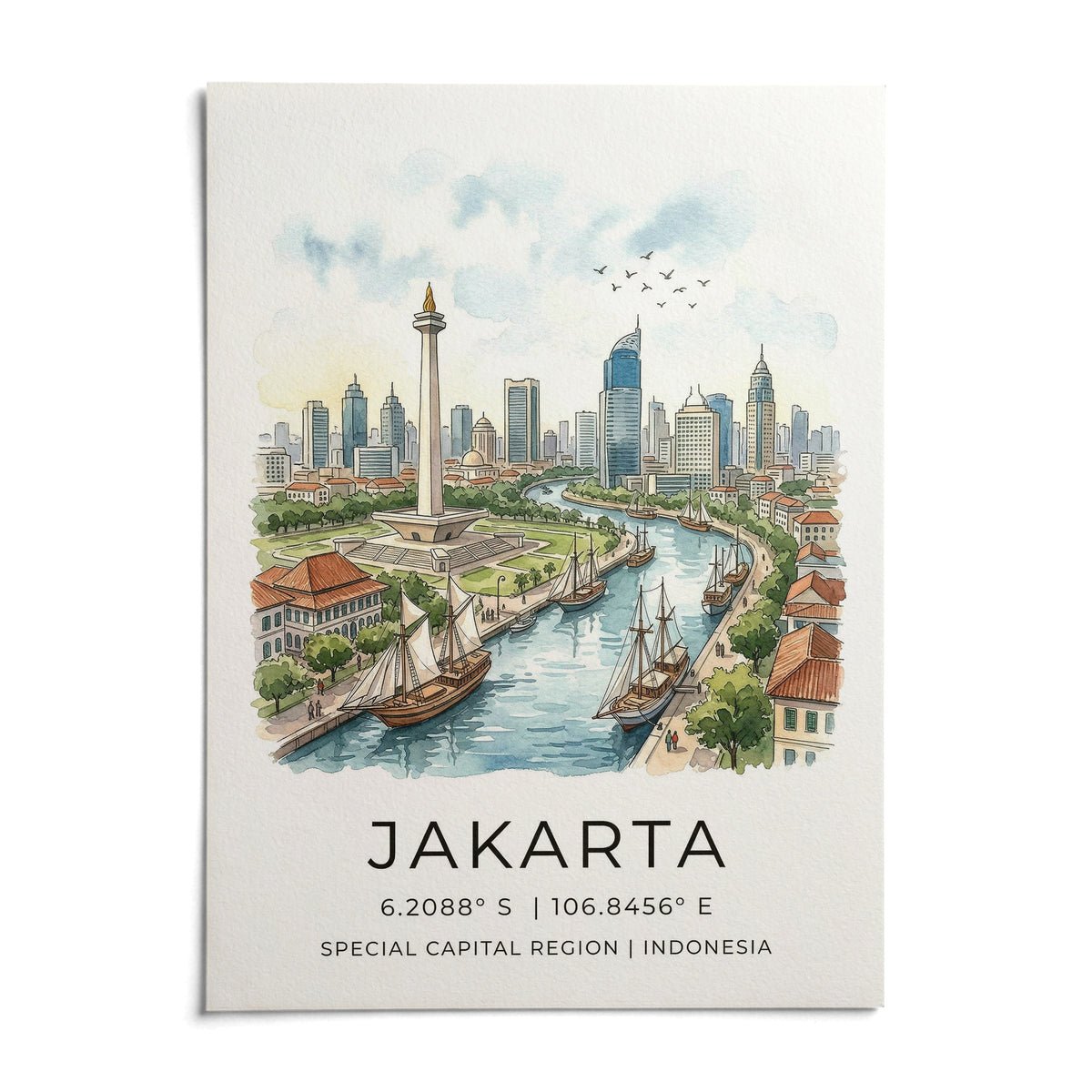 Jakarta City Art Print, shown as an unframed paper print on a plain white background