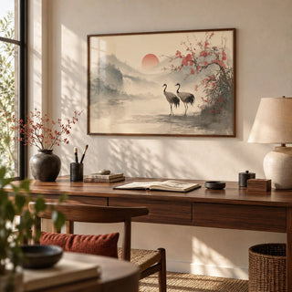 Japanese Art Poster, framed on the wall of a quiet study
