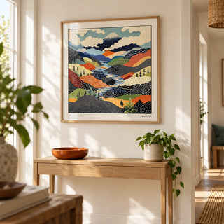 Japanese Art Prints, framed on the wall of a bright hallway with a warm white wall
