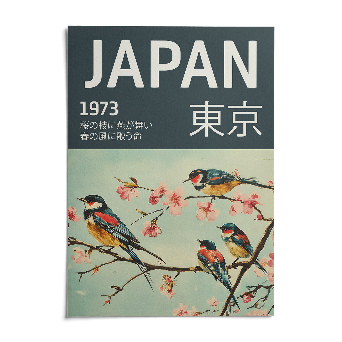 Japanese Bird Wall Art, shown as an unframed paper print on a plain white background