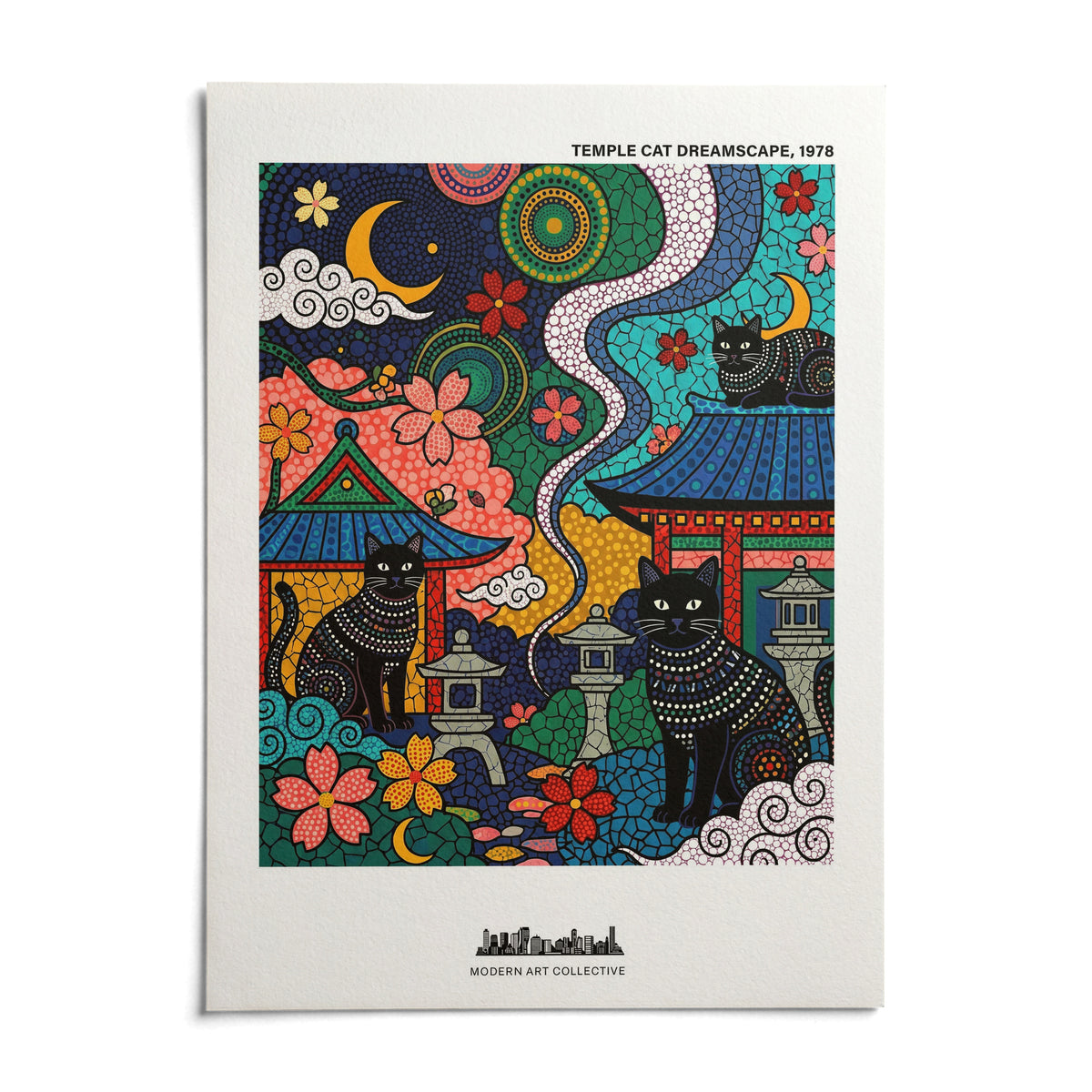 Japanese Cat Wall Art, shown as an unframed paper print on a plain white background