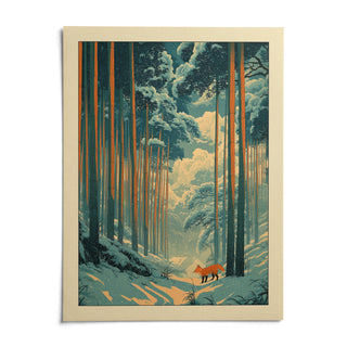 Japanese Fox Woodblock Print, shown as an unframed paper print on a plain white background