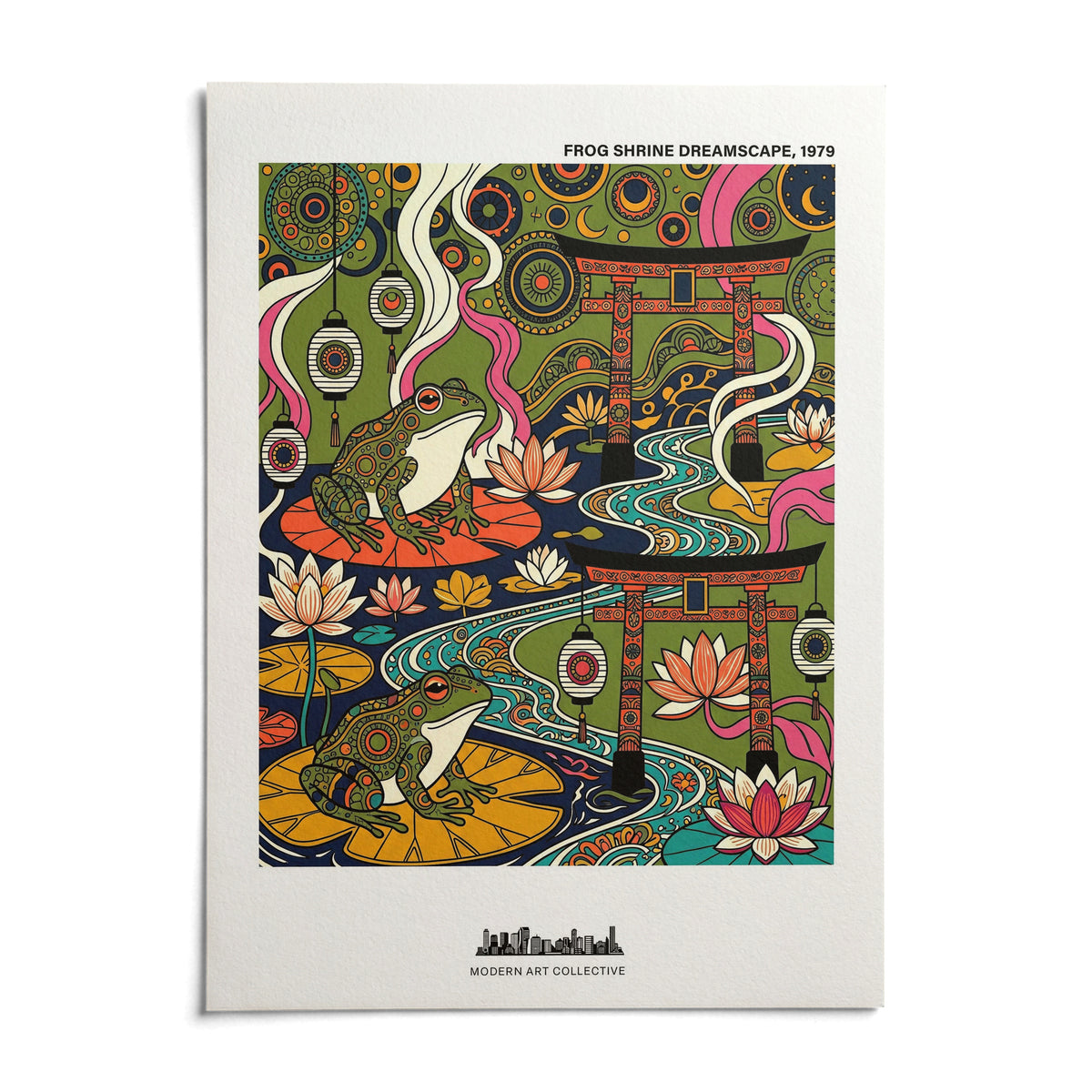 Japanese Frog Art Print, shown as an unframed paper print on a plain white background