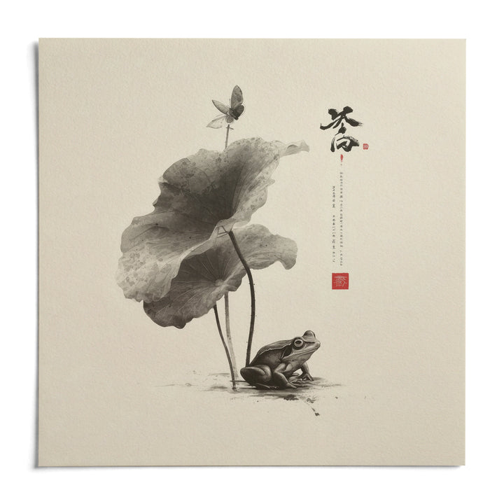 Japanese Frog Art, shown as an unframed paper print on a plain white background