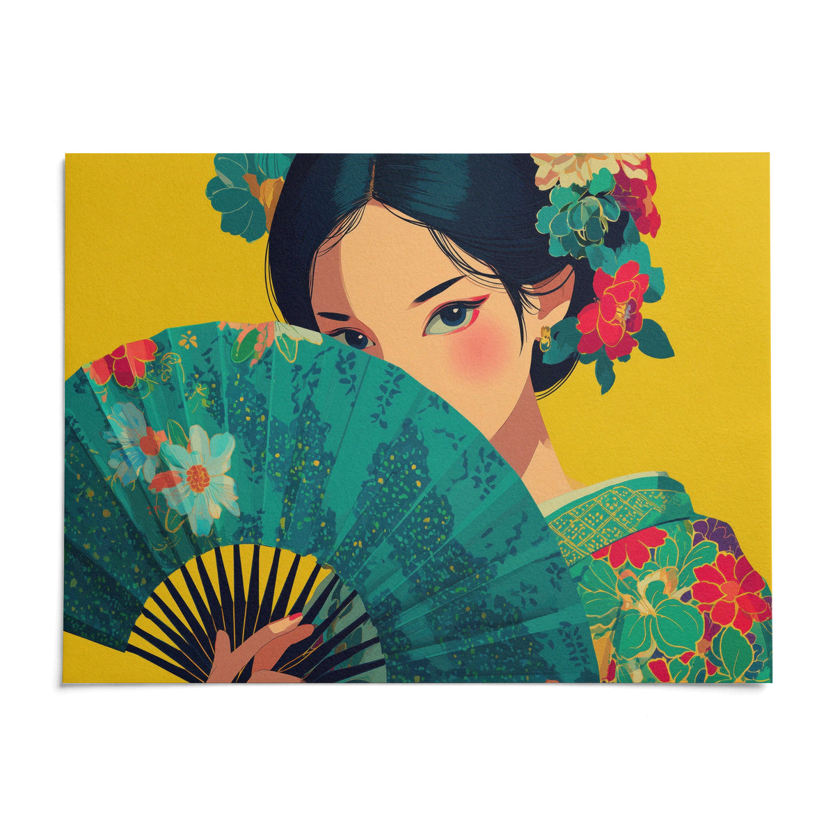 Japanese Geisha Wall Art, shown as an unframed paper print on a plain white background