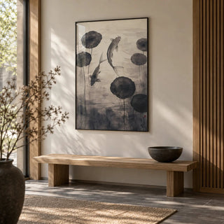 Japanese Ink Art, framed on the wall of a calm Japanese-style entryway