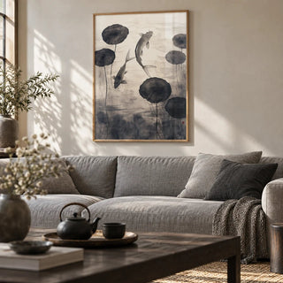 Japanese Ink Art, framed on the wall of a quiet living room