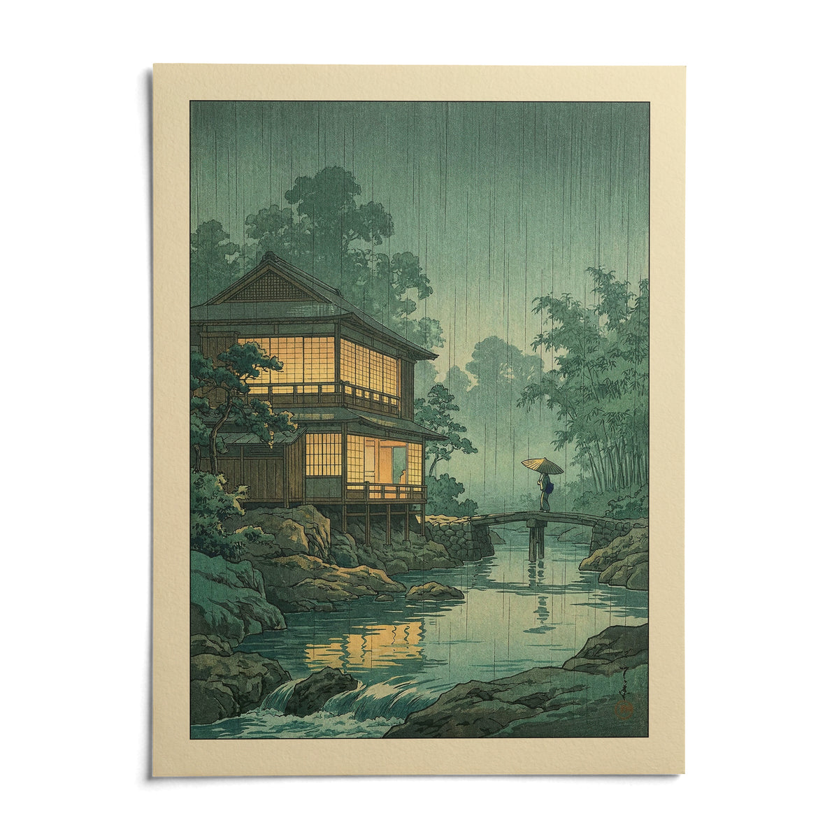Japanese Landscape Wall Art, shown as an unframed paper print on a plain white background