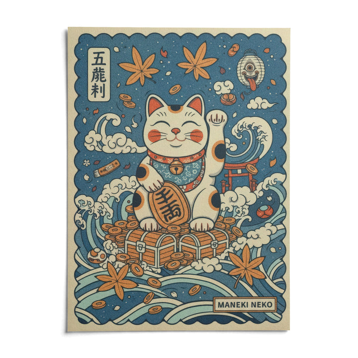 Lucky Cat Print, shown as an unframed paper print on a plain white background