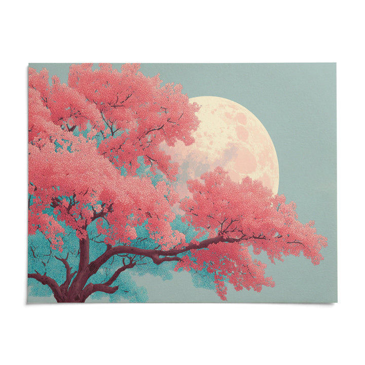 Japanese Moon Tree Art, shown as an unframed paper print on a plain white background