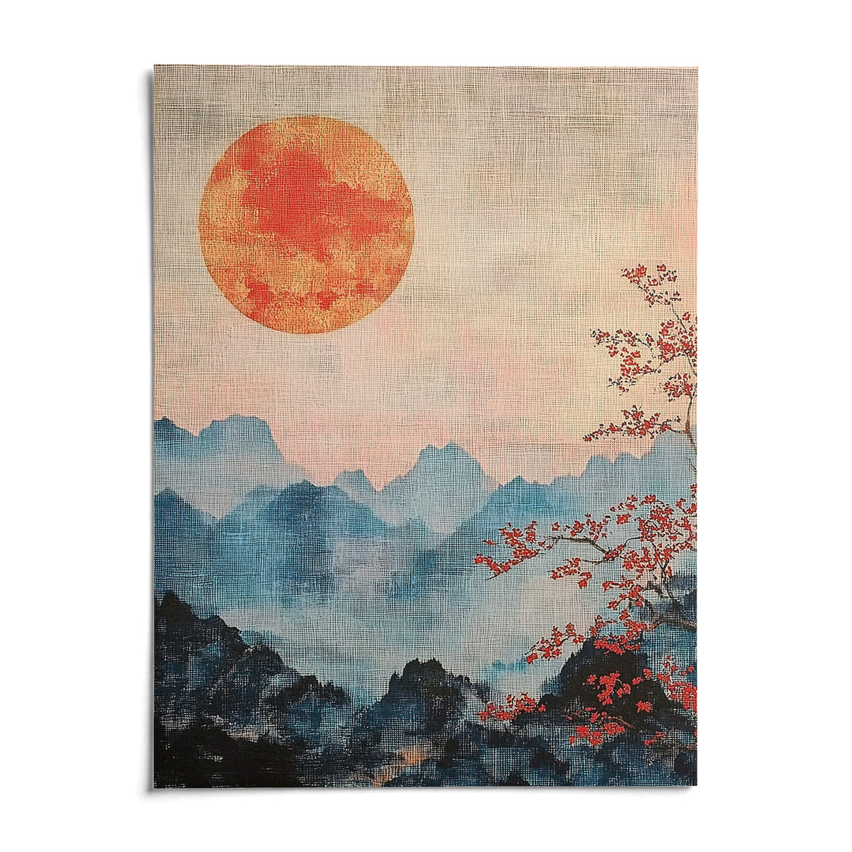 Japanese Mountain Art, shown as an unframed paper print on a plain white background