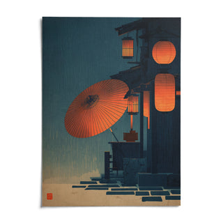 Japanese Night Scene Wall Art, shown as an unframed paper print on a plain white background