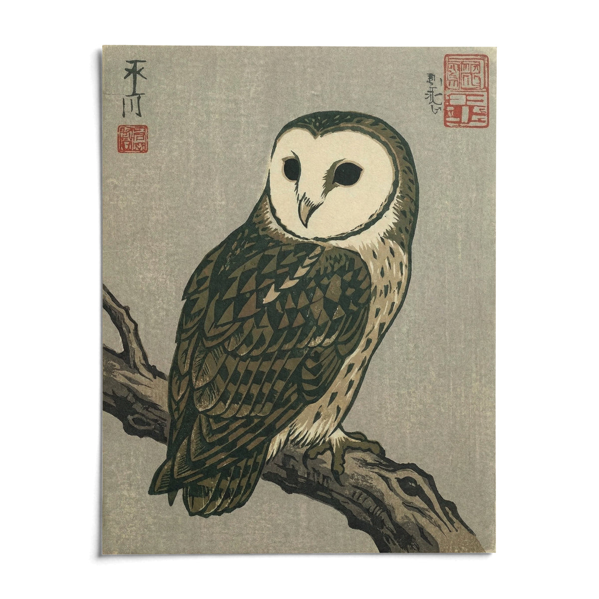 Japanese Owl Art, shown as an unframed paper print on a plain white background