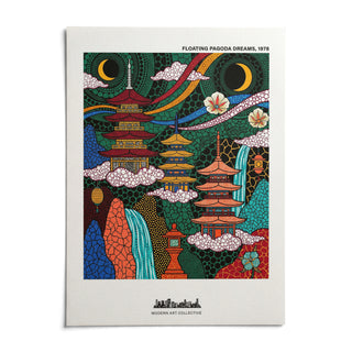 Japanese Pagoda Wall Art, shown as an unframed paper print on a plain white background
