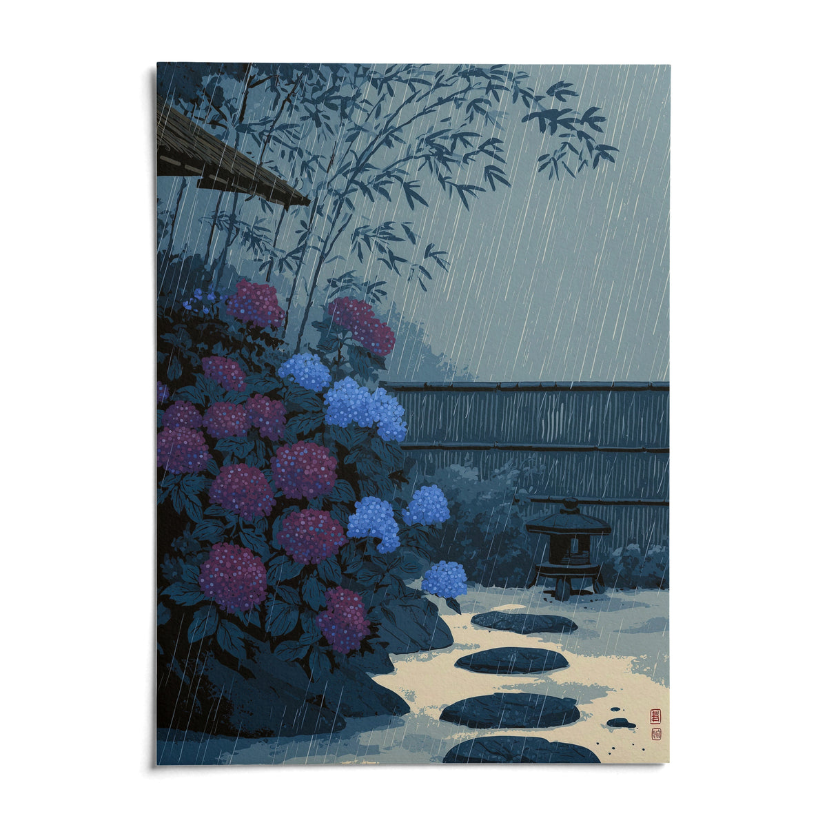 Japanese Rain Print, shown as an unframed paper print on a plain white background
