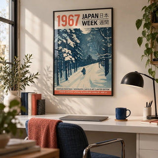 Japanese Textile Prints, framed on the wall of a design-led home office