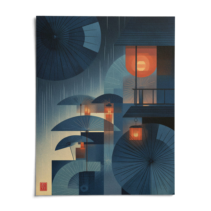 Japanese Umbrella Wall Art, shown as an unframed paper print on a plain white background