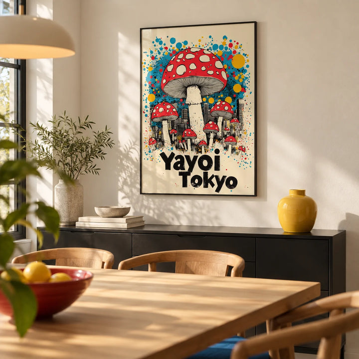 Japanese Vintage Prints, framed on the wall of a modern dining room with a soft cream wall