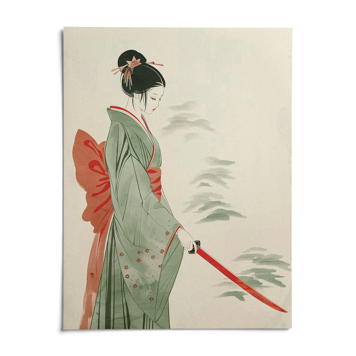 Japanese Watercolor Art, shown as an unframed paper print on a plain white background