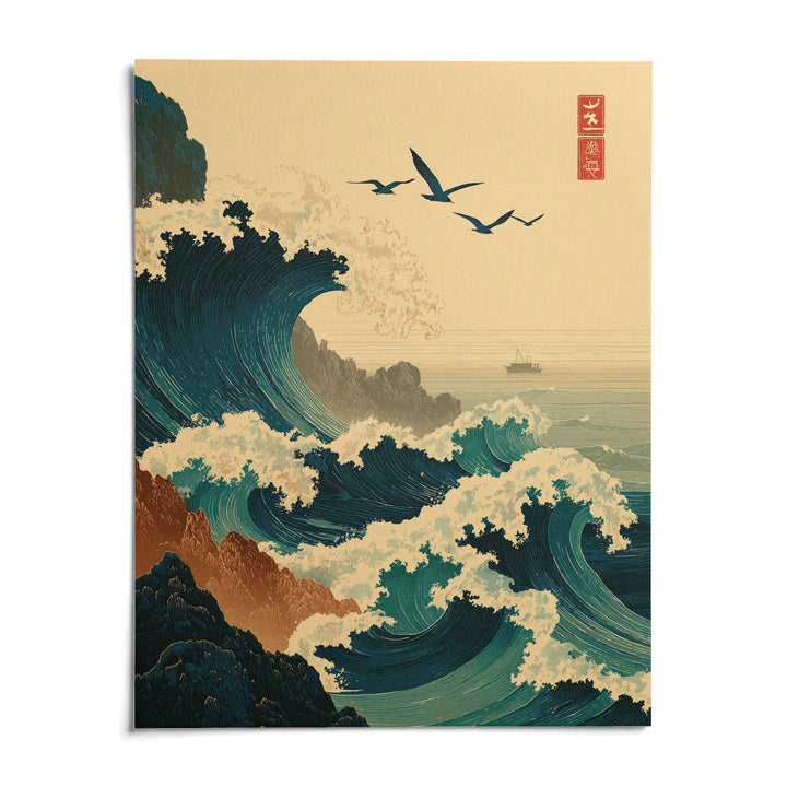 Japanese Wave Art Print, shown as an unframed paper print on a plain white background