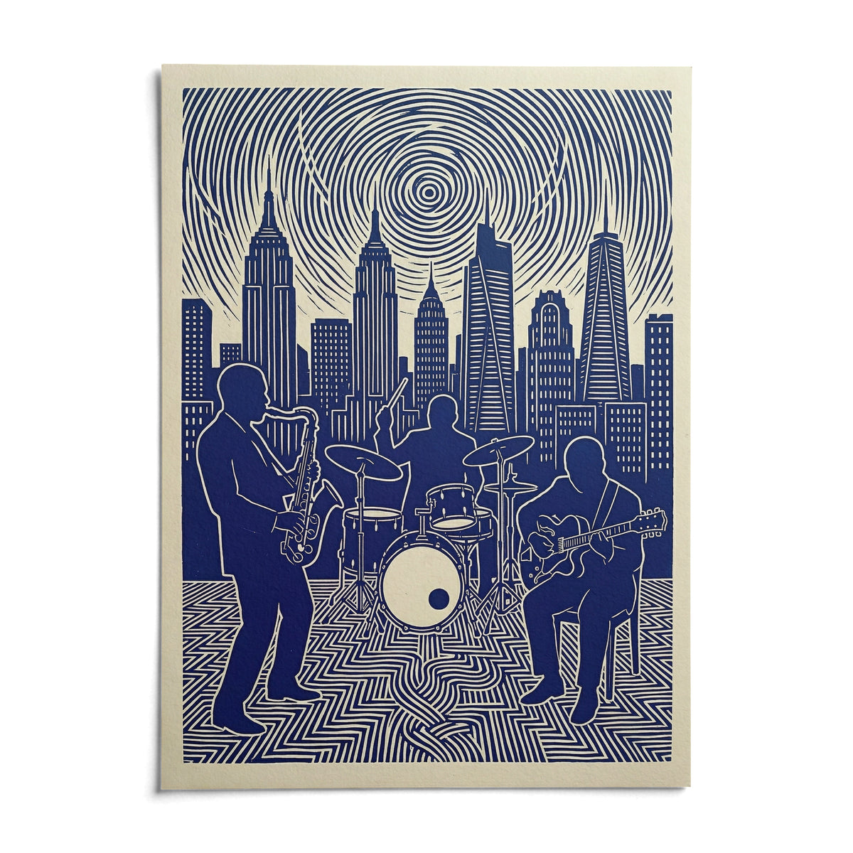 Jazz Band Wall Art, shown as an unframed paper print on a plain white background