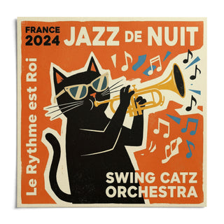 Jazz Cat Art, shown as an unframed paper print on a plain white background