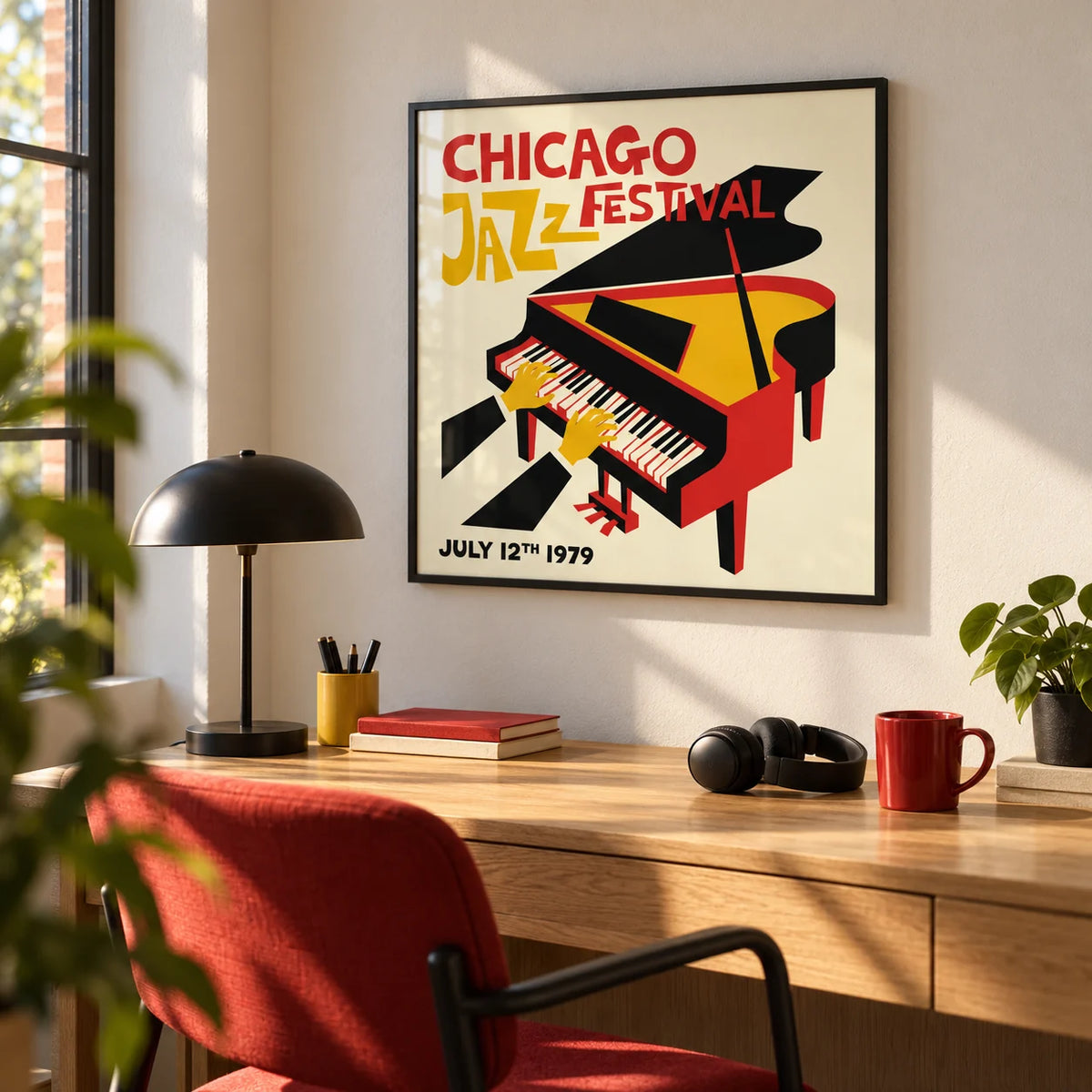 Jazz Festival Poster, framed on the wall of a creative home office