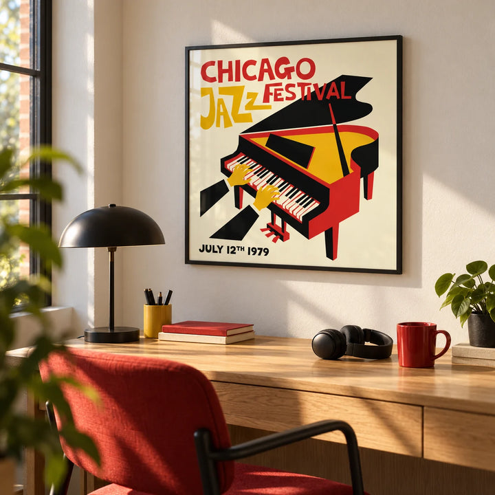 Jazz Festival Poster, framed on the wall of a creative home office