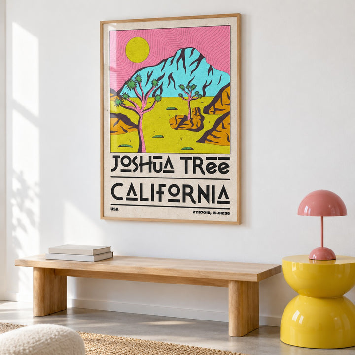 Joshua Tree Art Print shown in a colourful minimalist room (frame not included)